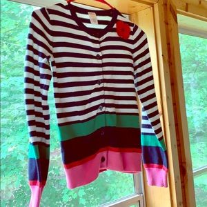Girls sz 10/12 adorable striped Cardi w flower acc